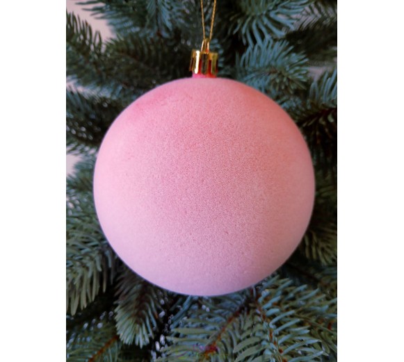 Новорічна куля "Оксамит" Ø100мм рожева, ціна за набір 3шт